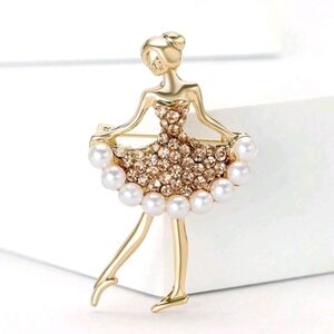 Rhinestone & Faux Pearl Decor Figure Design Brooch